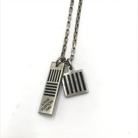 LOUIS VUITTON  Collier Damier Colors Pendant Necklace Silver Black - Picture 1 of 11